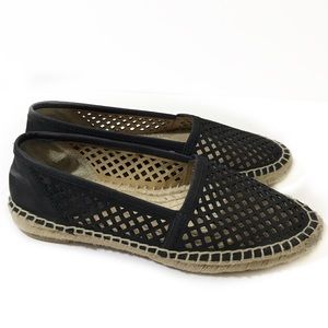 Frye 7 Black Espadrille Flat Perforated Lee
